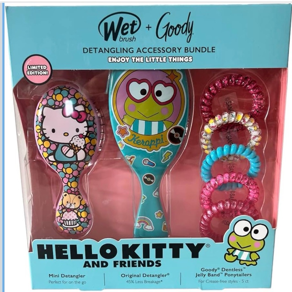 Wet Brush + Goody Detangling Hello Kitty Keroppi & Friends Scrunchies Set